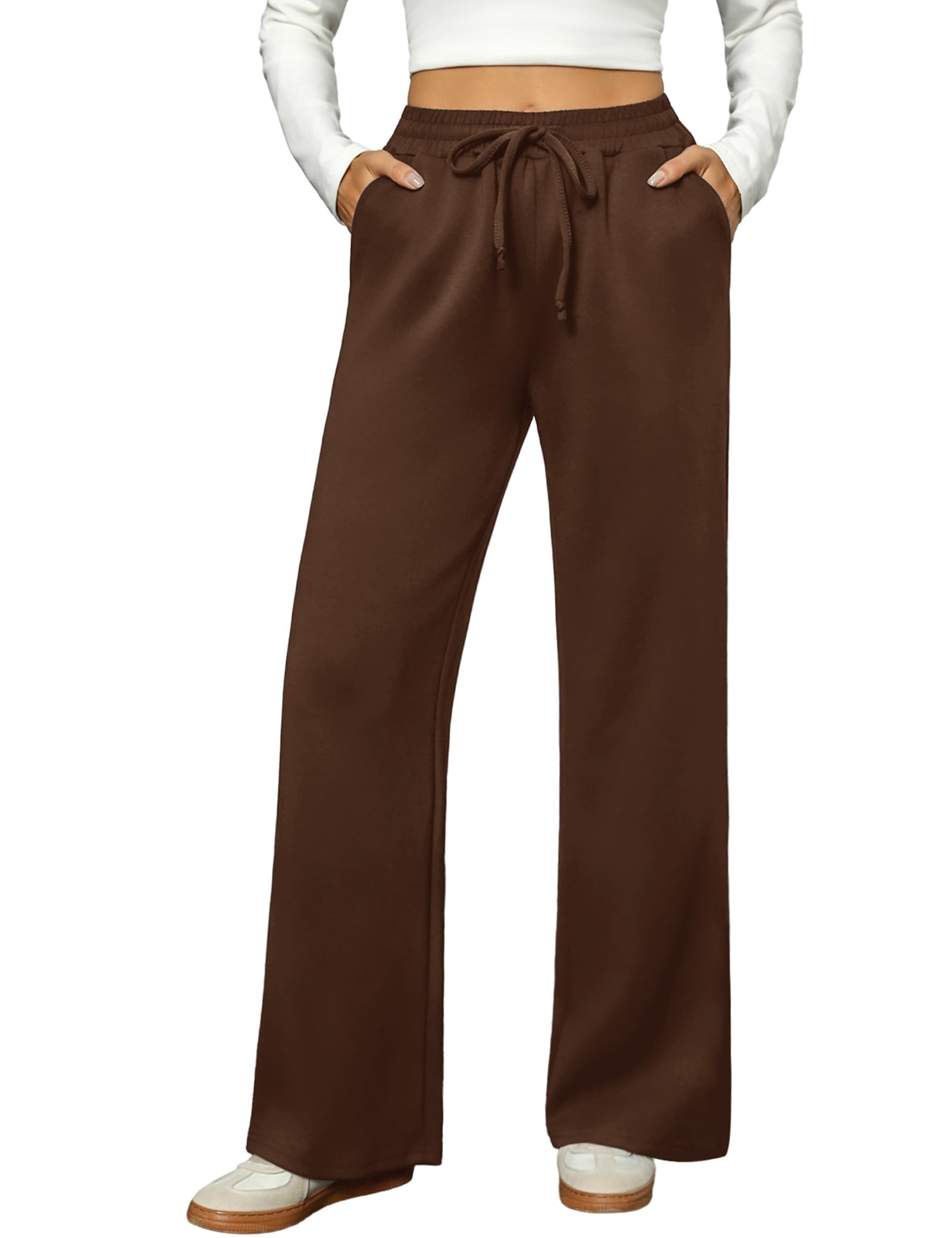 Totatuit Pantalón Mujer Invierno Ancho Recto Cintura Alta con Bolsillos Jogging Casual Cálido Ajustable con Cordón
