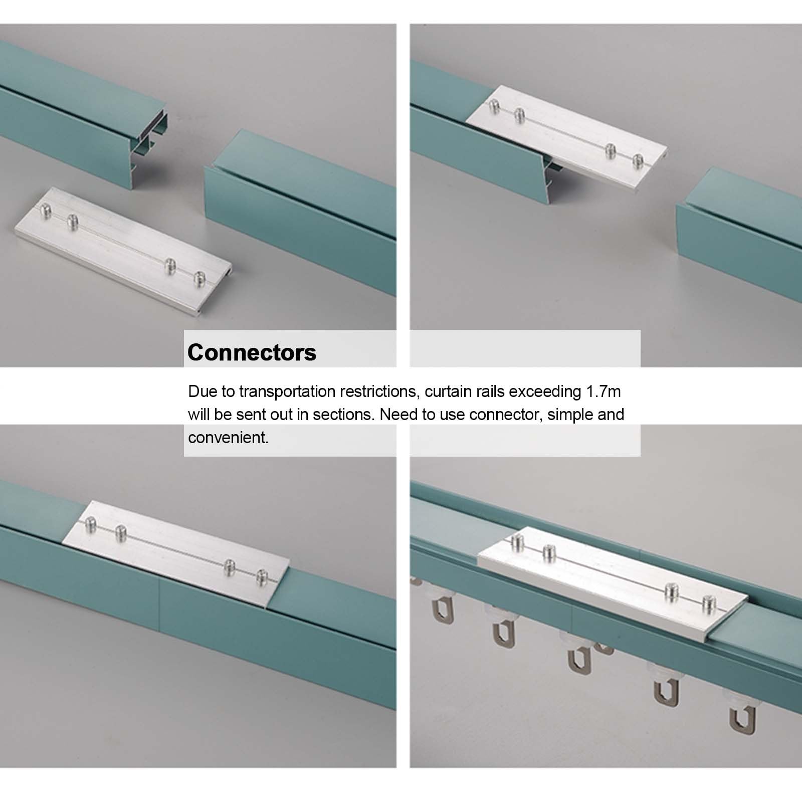 e rideau, rail de rideau droit en aluminium gris vert, butée de rechange de rail de rideau de montage au plafond, système de rail de rideau robuste pour panneaux de rideau de salon (couleur (vert 1 m)