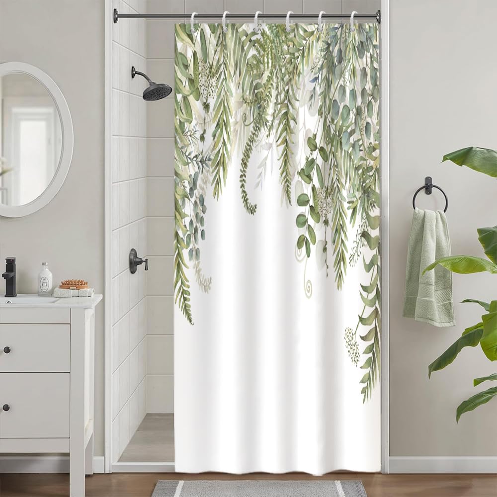 Cortina de Ducha de Hoja Eucalipto, Cortinas de Ducha Verde Oro Abstracto Planta Cortinas de Baño Antimoho Impermeable Lavable Tejido de Poliéster Cortina Ducha con 12 Ganchos 120x200cm — view 156