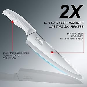 RAXCO Knife Sets for Kitchen with Block,15-Piece German Stainless Steel Kitchen Knives for Professional Cutting,White