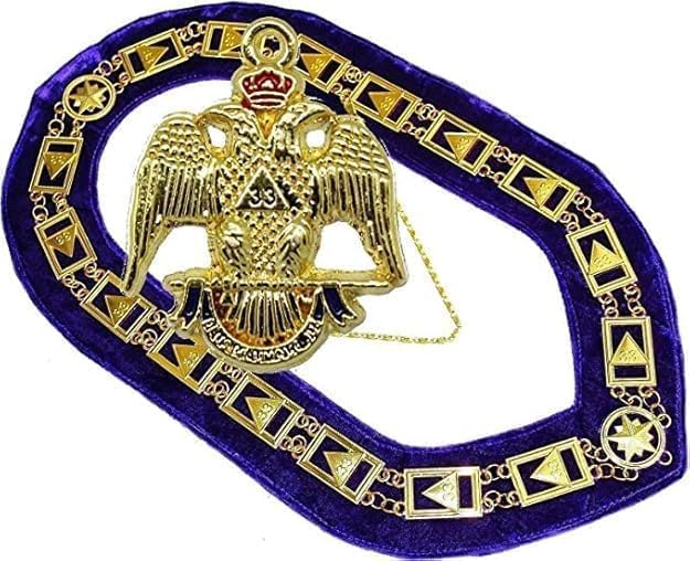 Generic 33 Degree Masonic Regalia Scottish Rite Purple Velvet Collar with Golden Chain and Small Pendant Jewel, Masonic Chain Collar