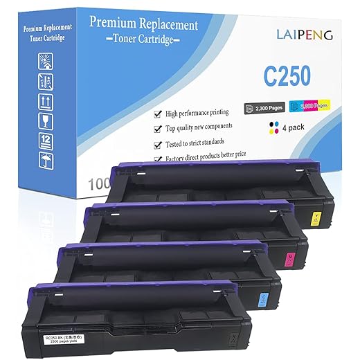 LAIPENG 4 Colors Compatible Toner Cartridge for Ricoh M C250FWB P C301W Printers, High Capacity 6,900 for Black & 6,300 Pages for Cyan Magenta Yellow
