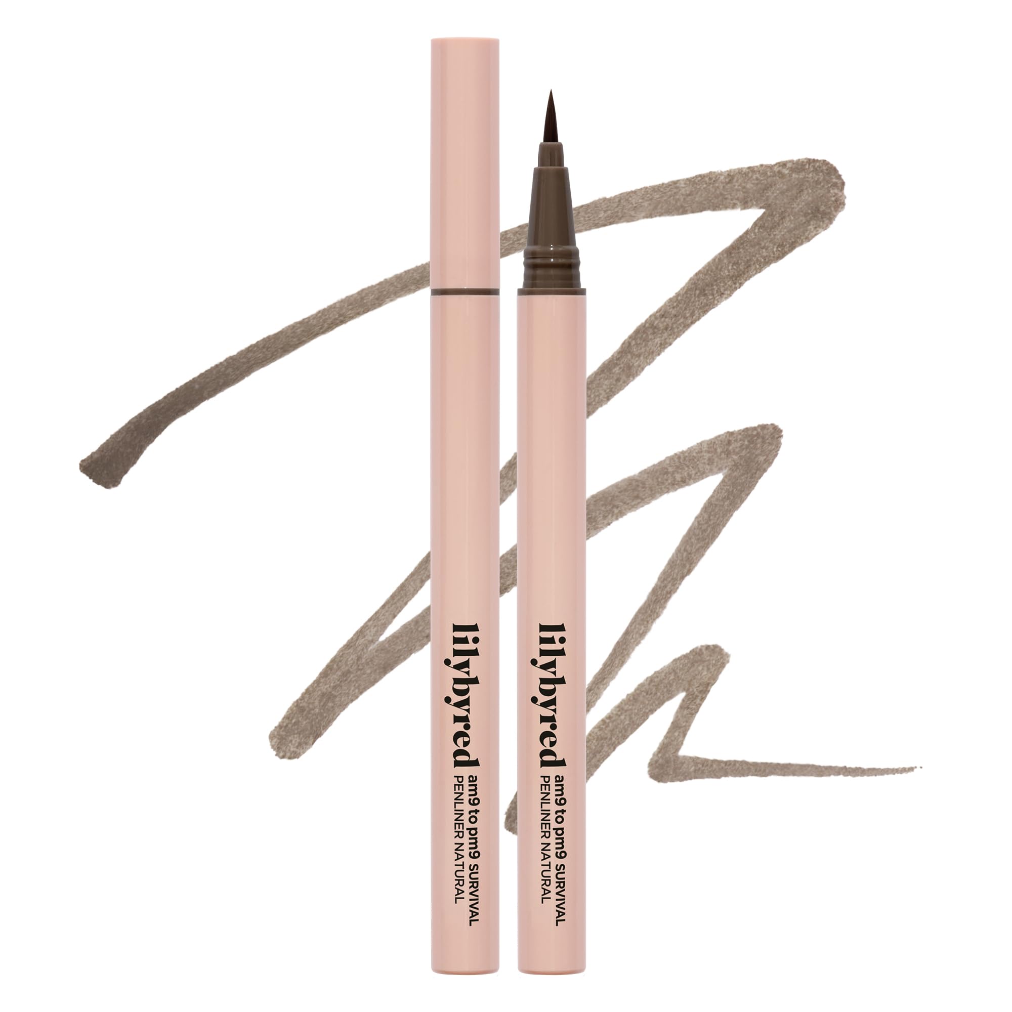 lilybyred AM9 to PM9 Survival Penliner Natural | Korean Soft Ash Tone Liquid Eyeliner, 0.1mm Ultra-Fine Brush, Quick-Dry, Smudge-Proof, Layerable Ash Pigment, Buildable Color, 0.035 oz. (02 Ash Brown)