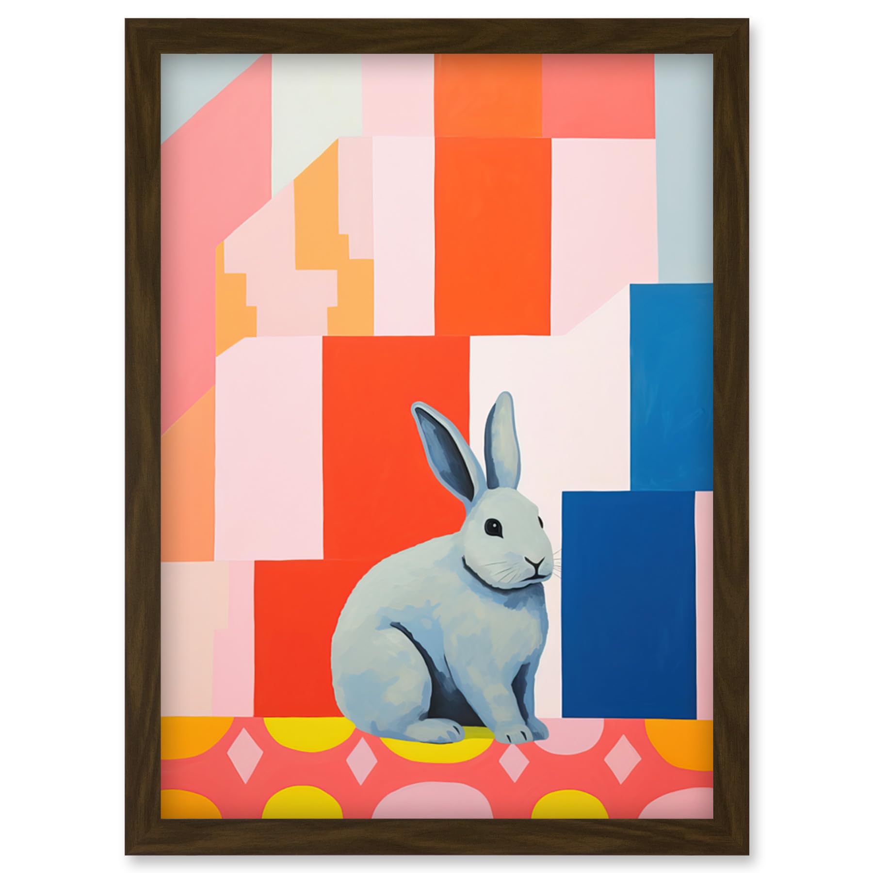 Artery8 Fat White Rabbit Bold Pop Art Colourful Conceptual Modern Artwork Framed Wall Art Print A4