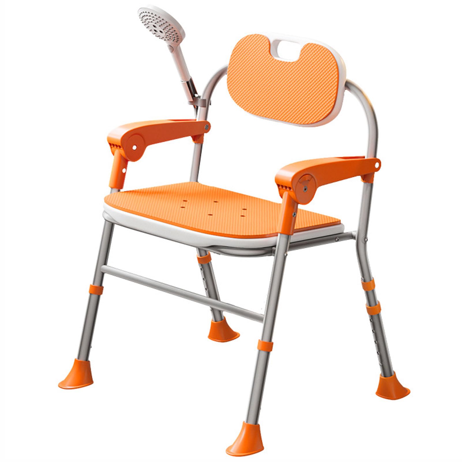 HUHJYUGE Silla para Ducha, Silla de Baño Asiento de Seguridad para Baño, Taburete de Baño Antideslizante con Respaldo Reposabrazos, Altura Regulable, para Mayores, Embarazadas (A)