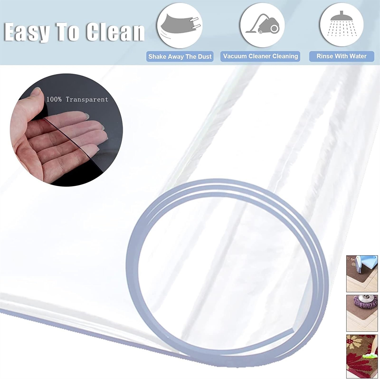 Tapis de Protection de Sol pour sols durs, Tapis de Protection en Vinyle Transparent à Poils Ras, Tapis découpable pour Salon (125 x 350 cm)