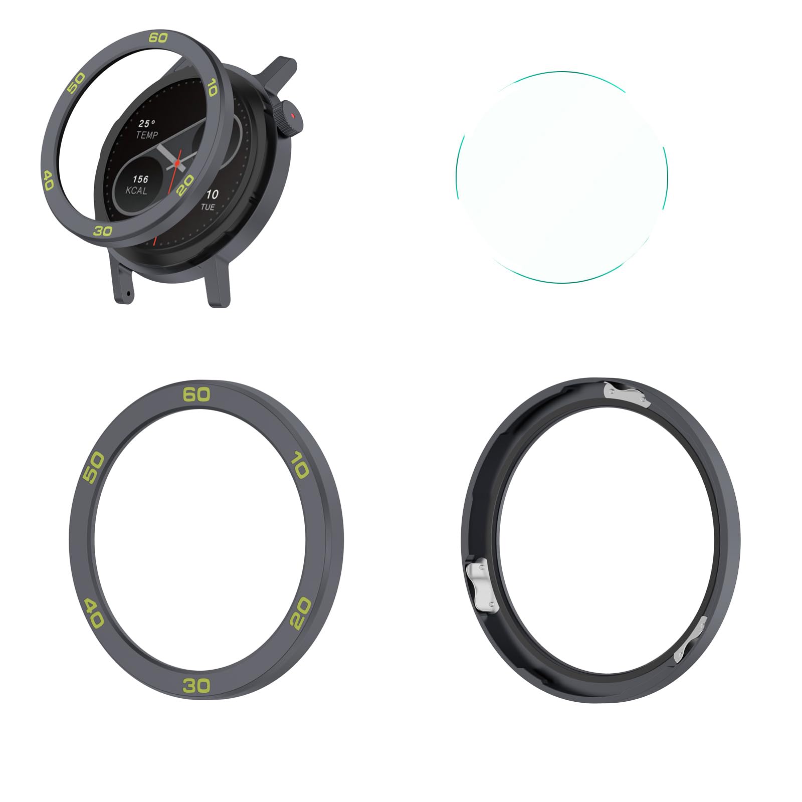 Metal Bezel Ring for CMF Watch Pro 2 Bezel with Tempered Screen Protector Anti-scratch Anti-collision Colorful Stylish Adhesive Cover Watch Accesories Replacement Hard Shell (Gray Green)