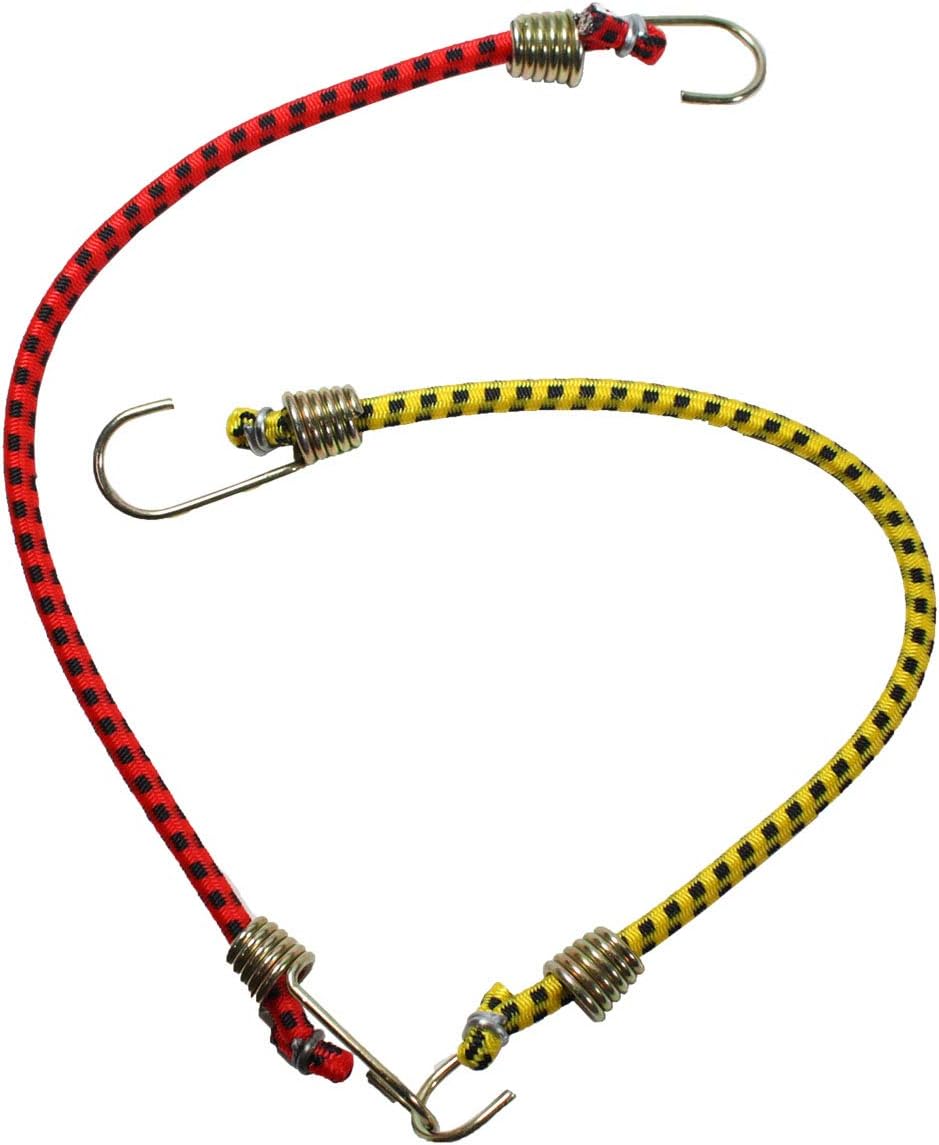 20-Piece Mini Bungee Cords | 10" (25 cm) Length - 18" (46 cm) Stretched | 0.15" (0.4 cm) Thickness | Zinc-Plated Hooks | Green, Yellow, Red, Blue Bungees | Great for Outdoors & Camping