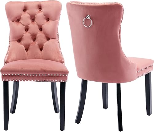Miniatura 48 de Aoowow Juego de 2 sillas de comedor tapizadas de terciopelo, sillas laterales sin brazos con respaldo de ala, botones y patas de madera maciza para