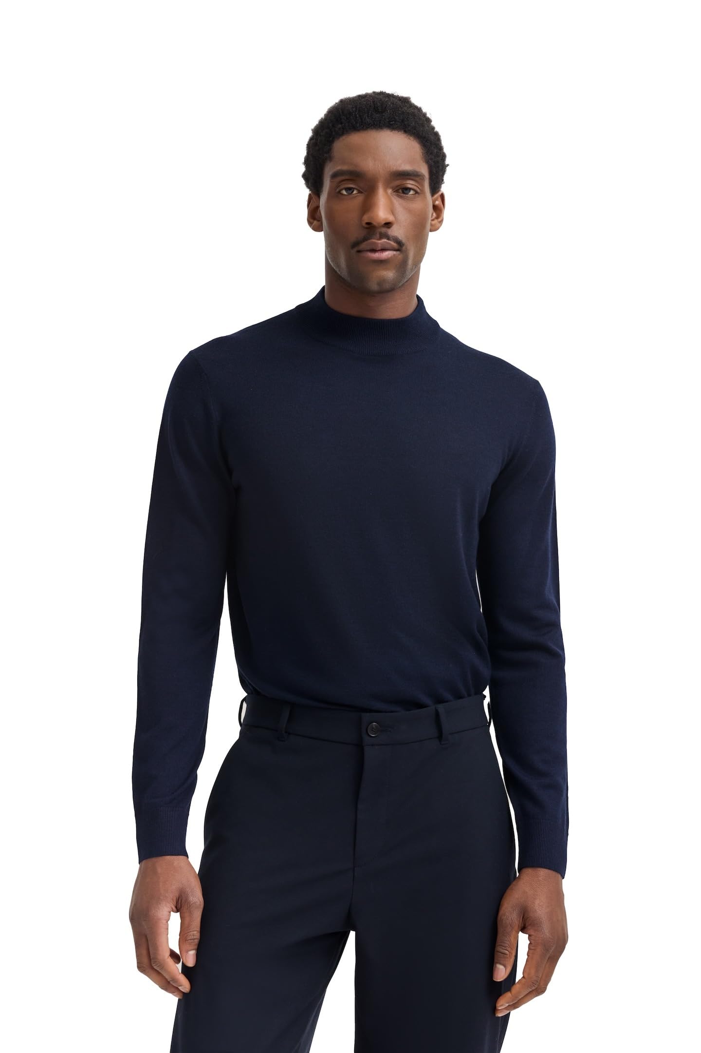 bugatti Herren Rollkragen Pullover 7700-85580D Regular Fit Merino-Wolle-Seide-Mix Stehkragen luxuriös weich warm