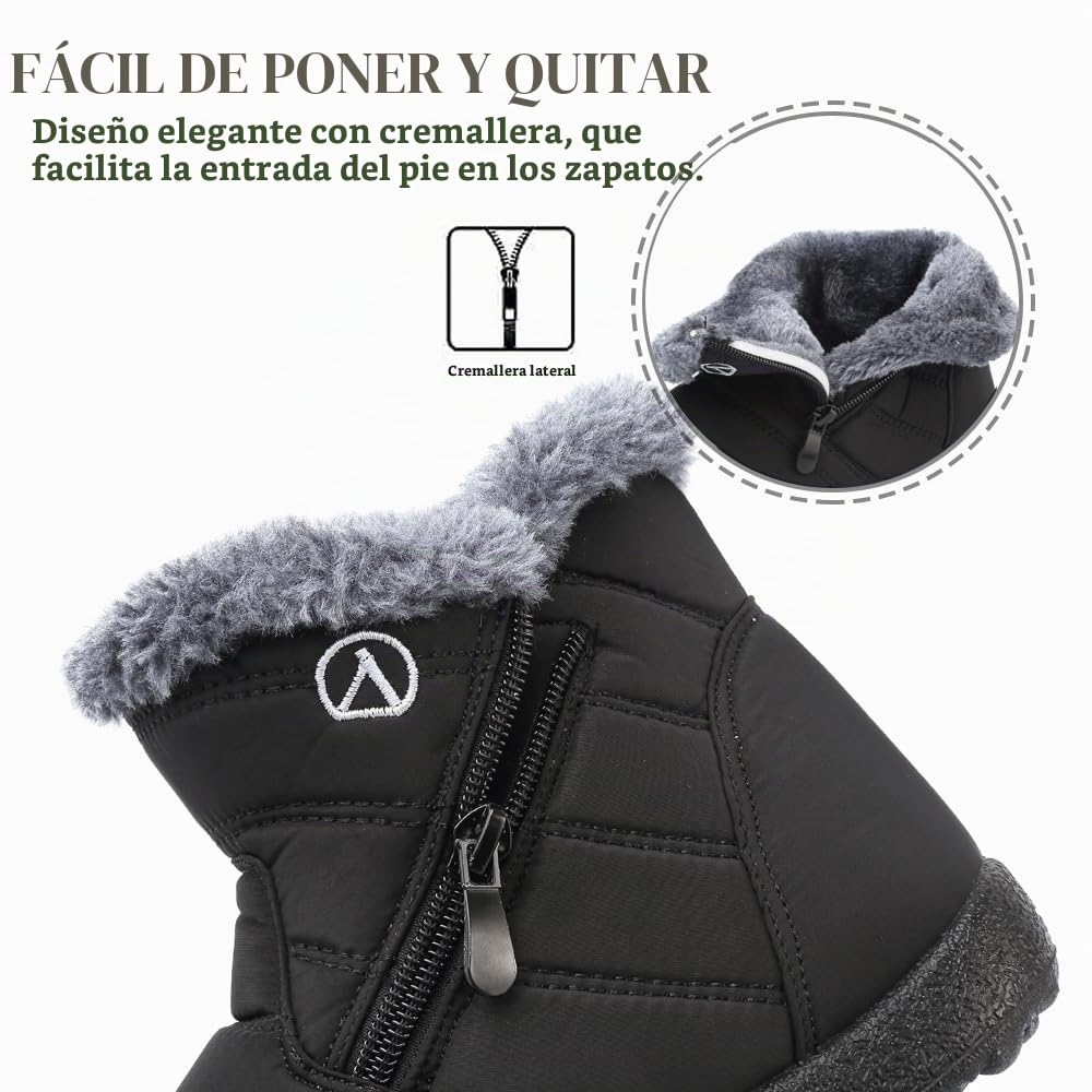 Botas de Nieve Botas para Niñas Invierno Calentar Forrada Botas para Niños Impermeables Exterior Antideslizante Planas Casual Caminar Botas Negro 32 EU