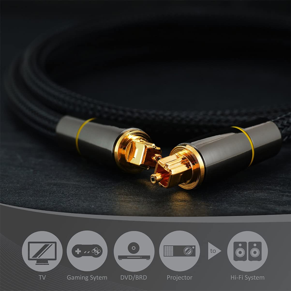 KOMBIUDA Câble Optique Audio Numérique 15m pour Tv et Barre de Son, Câble Fibre Optique Mâle-mâle Haute Conductivité, Protection Anti-oxydation, Usage Console de Jeux et Home Cinéma, Noir