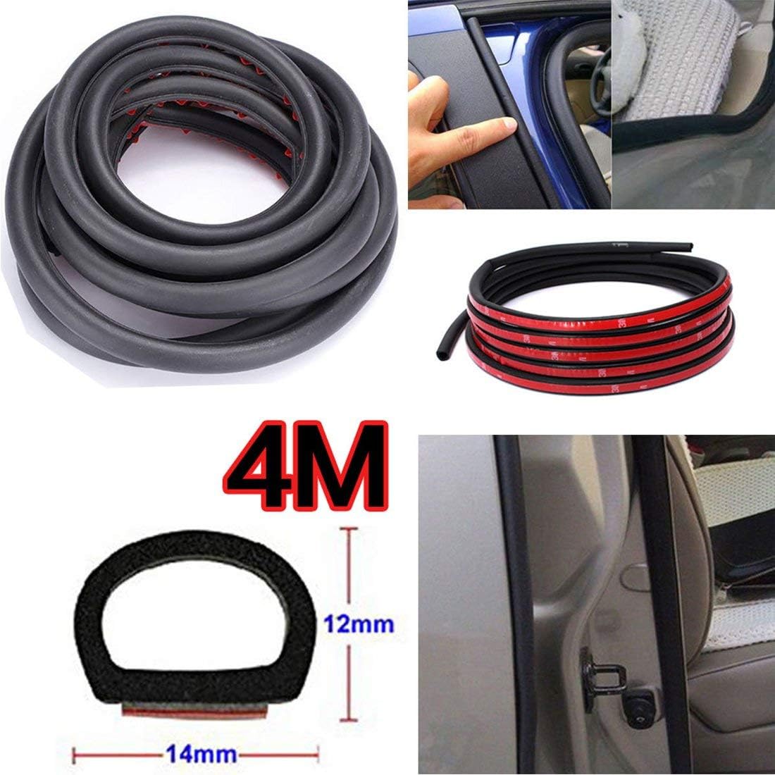 WSS - D Type Car Door Edge Trim Seal Strip Interior & Exterior PVC Rubber Door Bonnet Boot 4m x 12mm x 14mm
