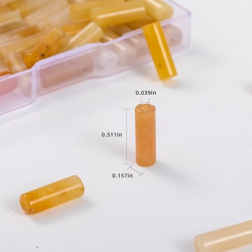 Miniatura 3 de Cuentas de tubo cilíndrico de jade amarillo natural, 0.157x0.512 in, 15.0 instr sueltas semi piedras preciosas para hacer pulseras, collares, aretes