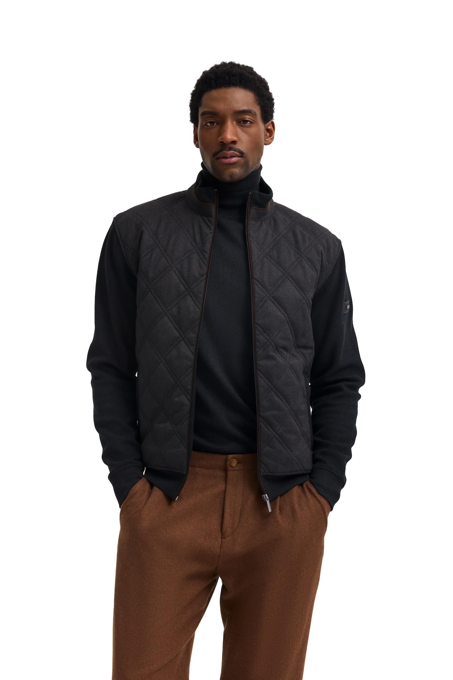 bugatti Herren Sweatjacke 8700-85056D Regular Fit, Rautensteppung, Reißverschluss, Stehkragen, Baumwollmix
