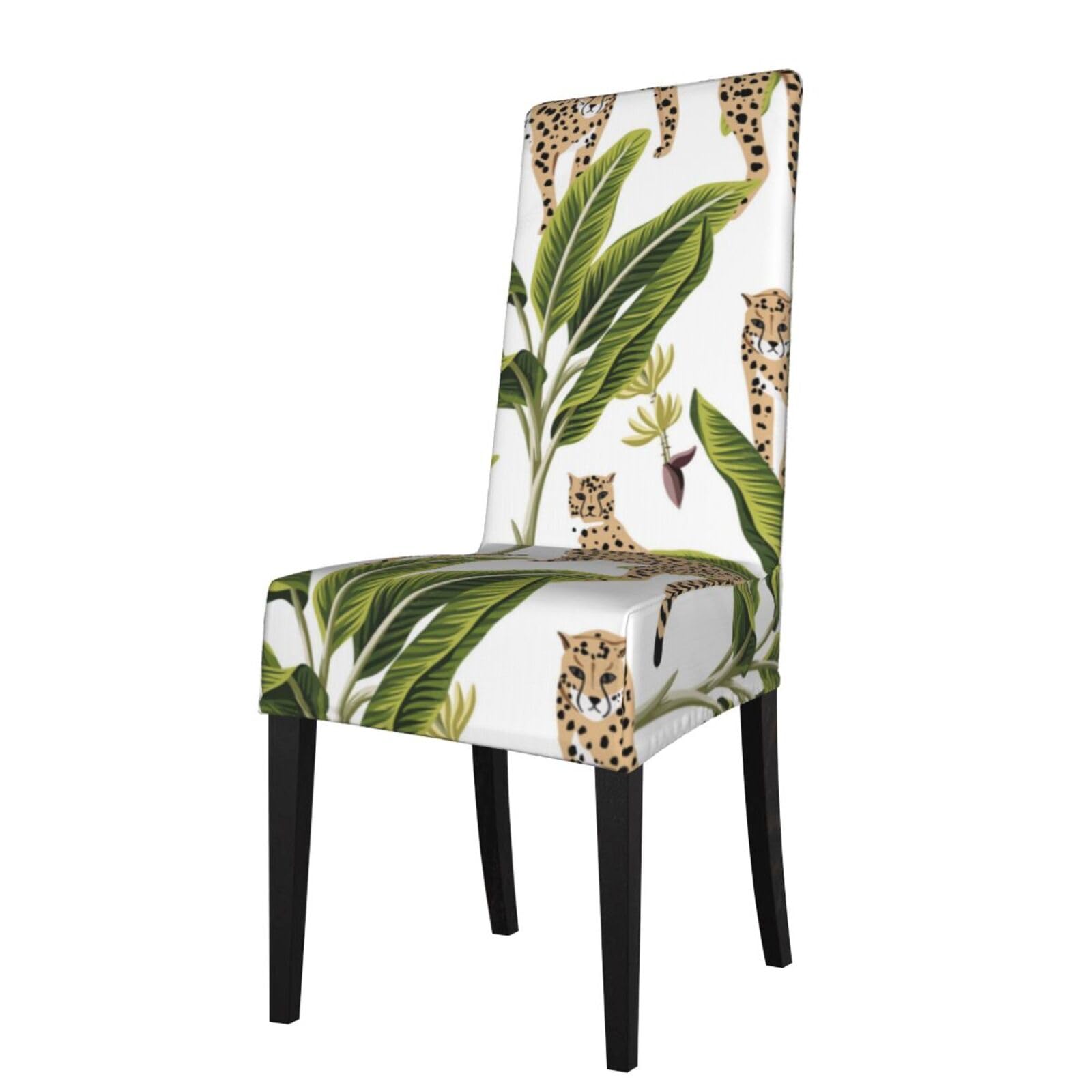 Lkymoh As Picture Tropical Vintage Banana Tree Cheetah Flower, Chair Covers Stretch Chair Slipcovers For Dining Room, For Party Pet Protection Universal Fit Soft Polyester