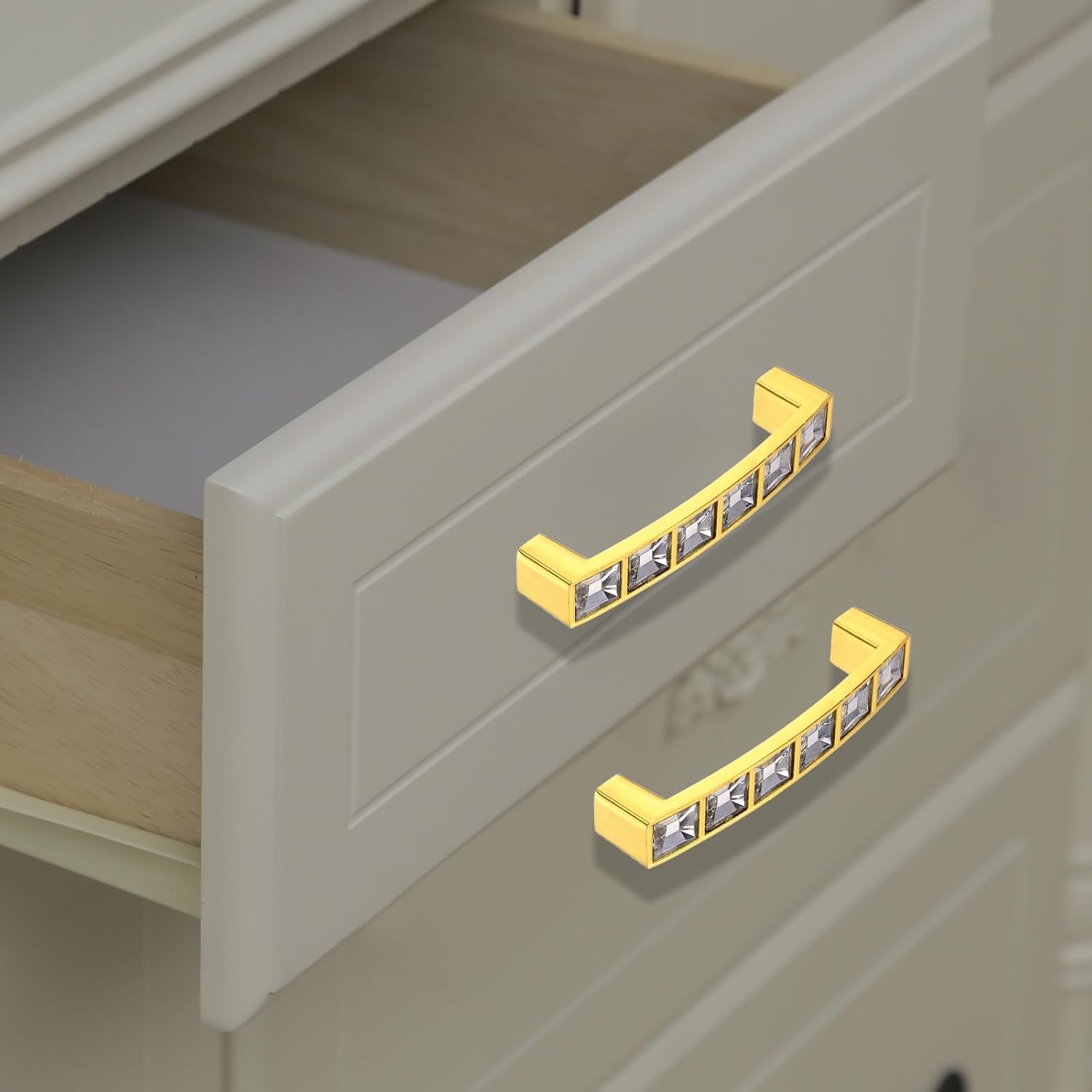 uxcell Crystal Drawer Pulls, 5" Hole Center Zinc Alloy Cabinet Pulls Handles with Screws for Kitchen Bedroom Dresser Cupboard Wardrobe, Gold, 2 Pcs (6" Length)