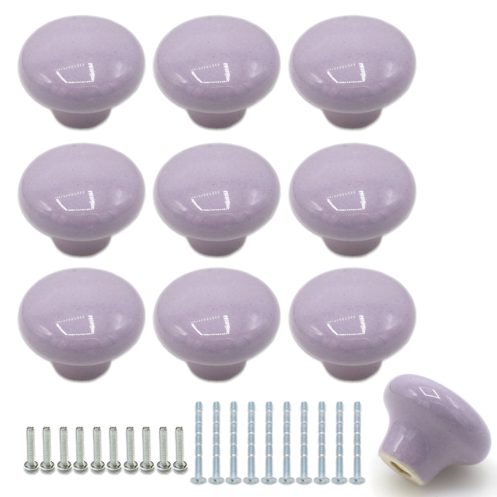Joyangy 10Pack Ceramic Cabinet Knobs, 1.26Inch/32mm Purple Round Drawer Dresser Knob Pulls Handle with Screws, for Kitchen Cupboards, Wardrobes,
