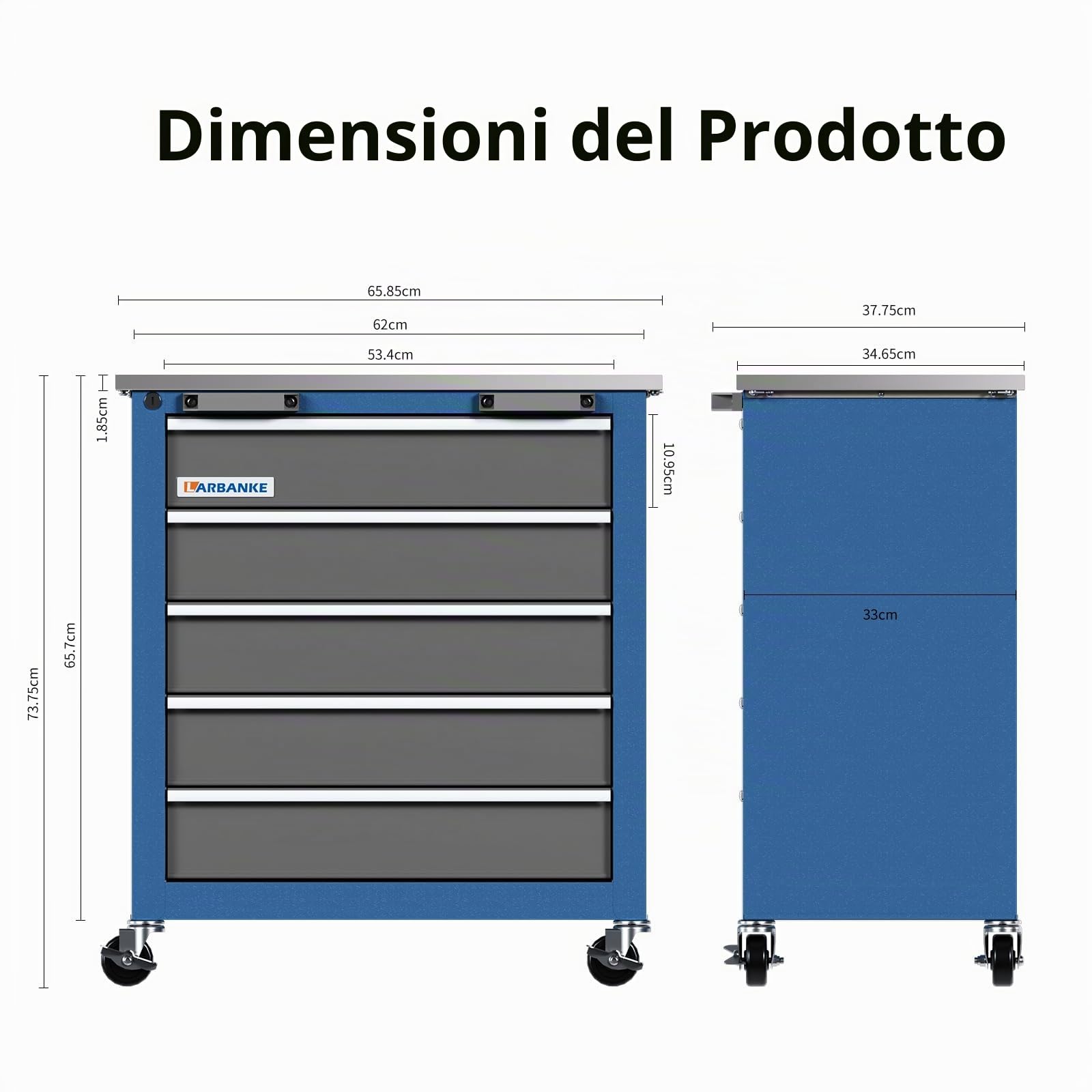 LARBANKE Carrello da officina arrotolabile su ruote con chiusura a chiave, inserti per cassetti, fibbia di collegamento e combinabile con grande set di armadietti
