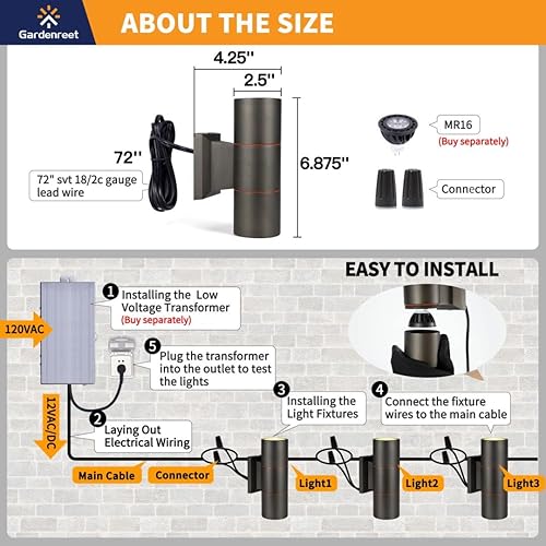 Miniatura 6 de Luz LED para exteriores de latón macizo con 12 V e IP65 impermeable para porche y pared sin bombilla MR16 (paquete de 4)