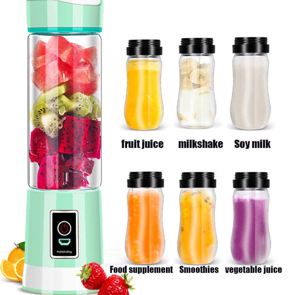 Przenośny blender USB do ładowania, blender smoothie z trwałym szkłem i 2 pokrywkami, mini blender do soków owocowych i koktajli mlecznych, 500 ml/sześć ostrzy 3D, czerwony