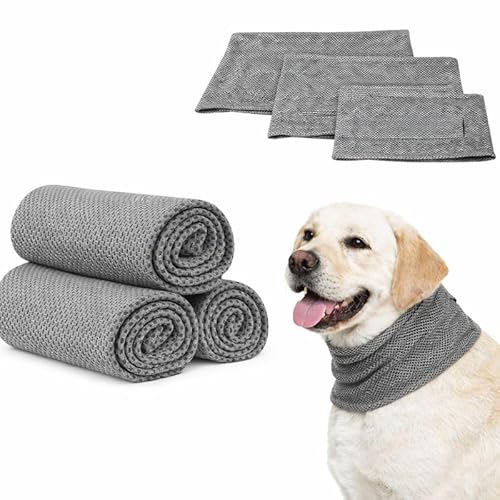 Instant Cooling Dog Bandana for Pet Scarf Soft Cool Mat Pet Collar – Eco-Friendly Breathable Polyester Dog Cooling Bandana for Dogs Puppy Bandana with Leash Hole (Gray, Large)