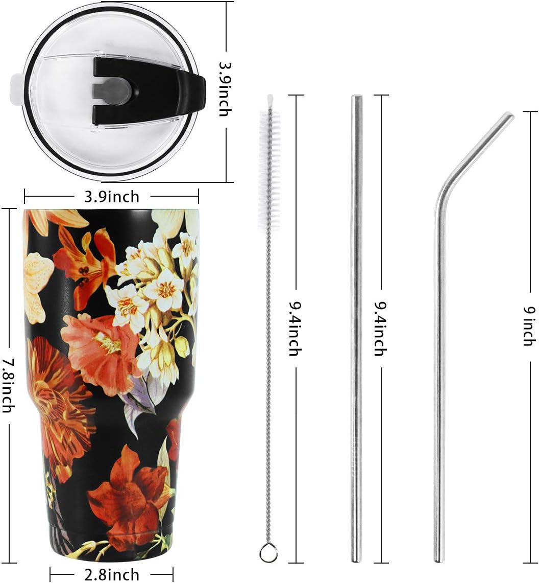 SYACOT 30oz Tumbler Double Wall Stainless Steel Vacuum Insulated Travel Mug with Splash-Proof Lid Metal Straw and Brush - Image 2