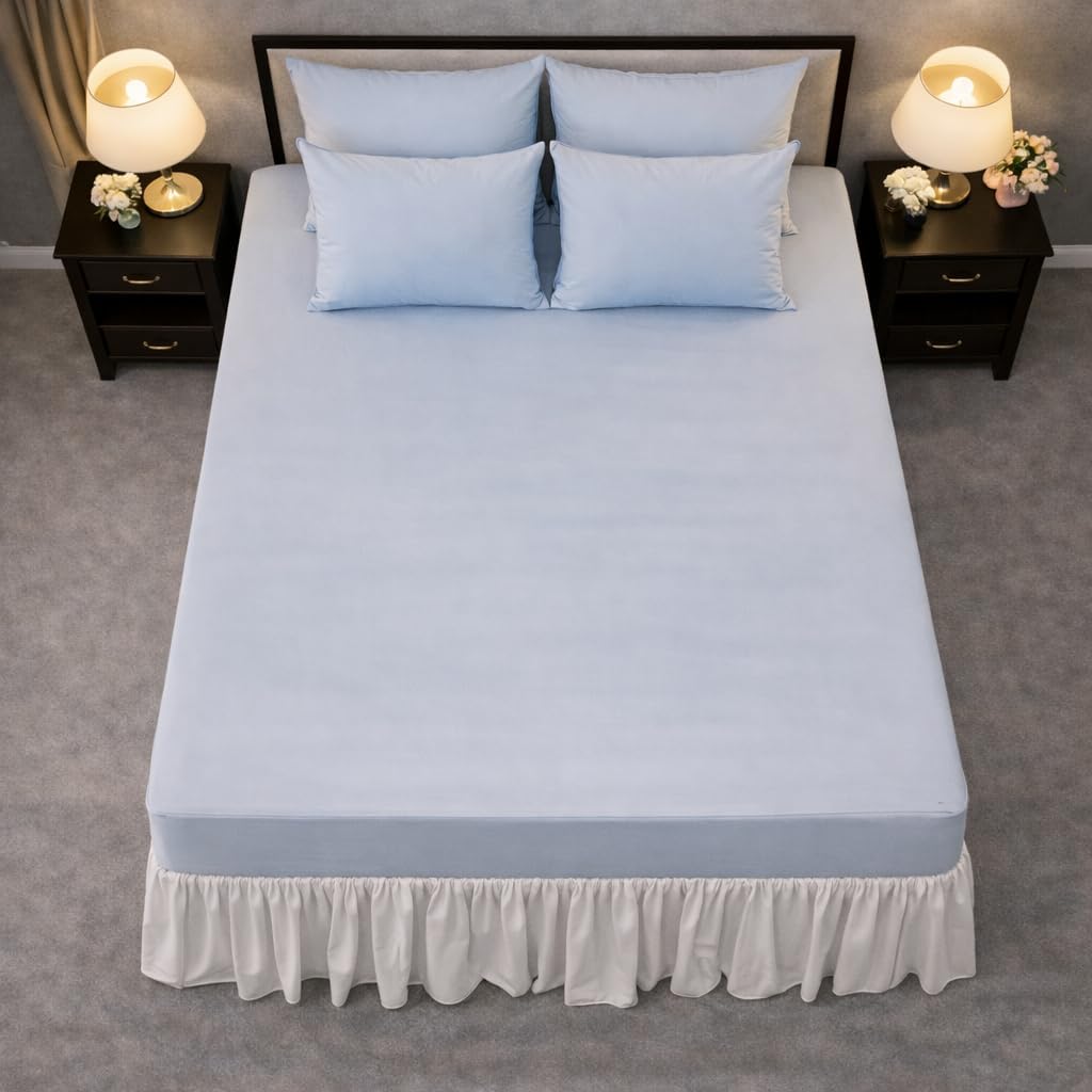 100% Cotton Single Layer Mattress Cover King Size, Elastic Mattress Cover, Stretches Up to 16 Inches Deep, Cozy, Absorbent, Easy to Replace, Machine Washable (6 Colors) (Blue, Twin)