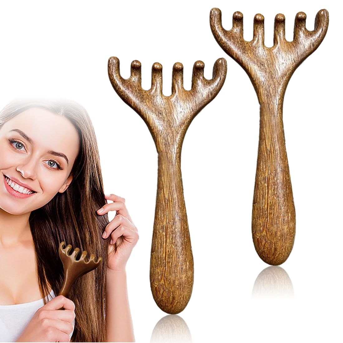 2 Pezzi Pettine per Massaggio del Cuoio Capelluto in Legno,Strumento di Massaggio Linfatico Manuale Raschiato,Pettini in Legno di Sandalo Naturale, per Spa e Relax Terapia