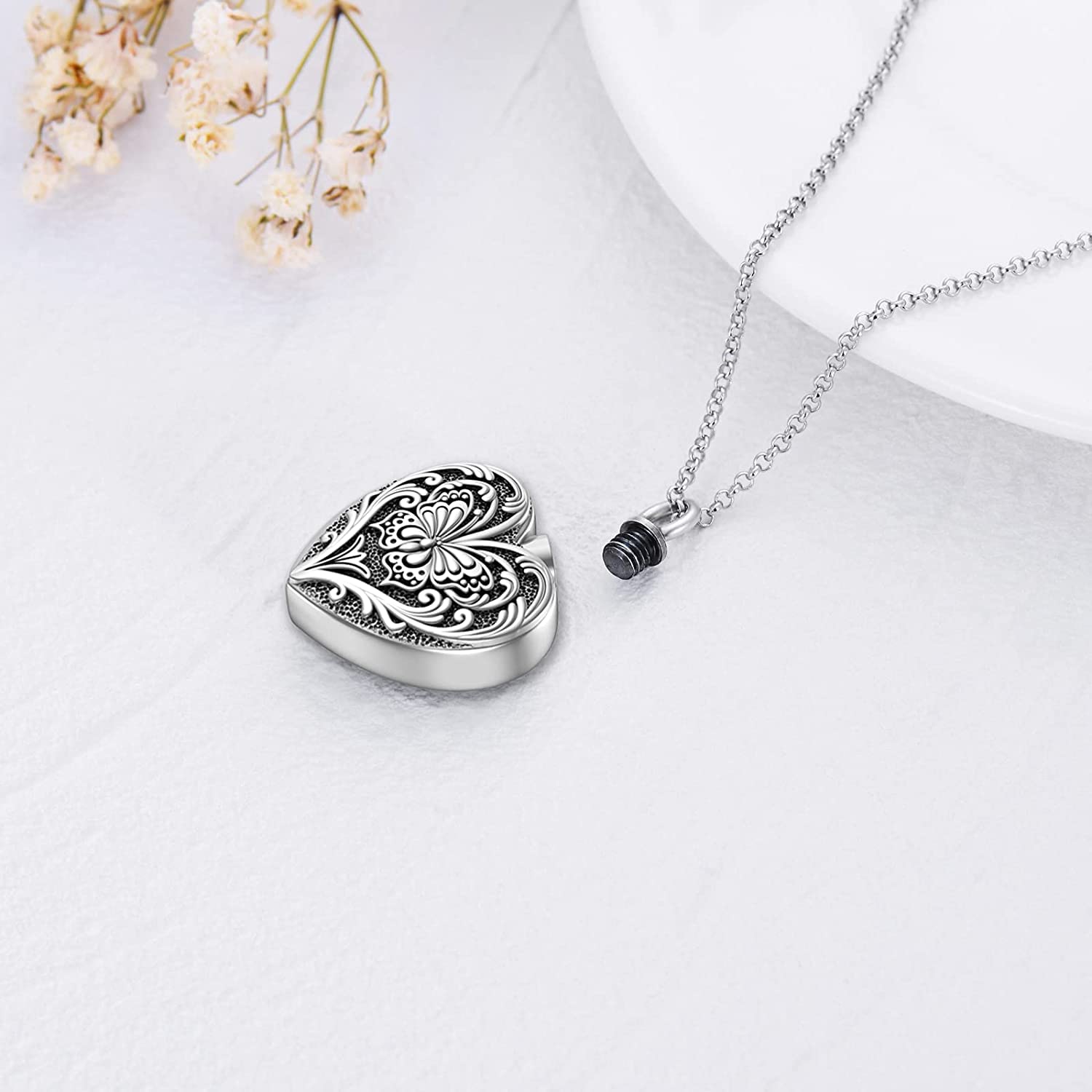 SOULMEET Einäscherungsschmuck für Asche, Asche Anhänger, Memorial Kremation schmuck für Asche, Urnen Kette für Asche Medaillons Frauen Männer Sterling Silber
