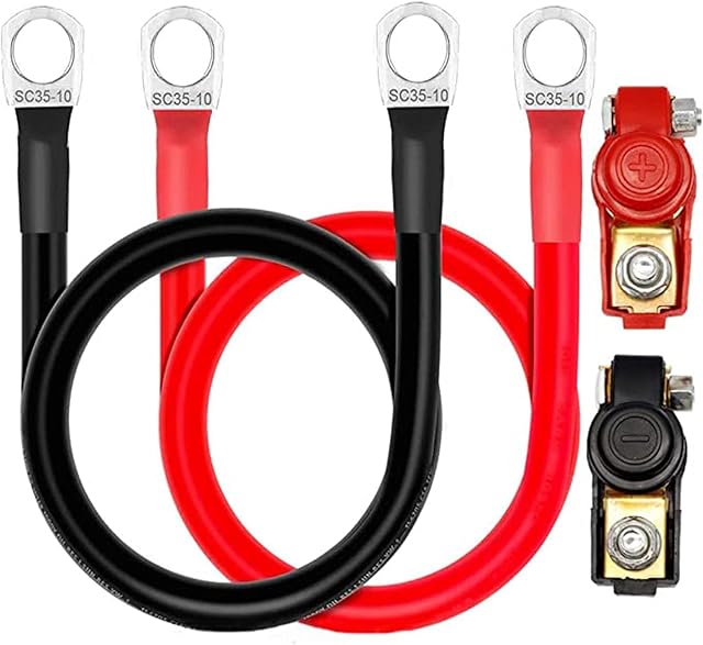 ATPWONZ 2PCS Battery Cable,2AWG 30cm 12V Battery Cable,35MM²Cable with M8 Ring Terminal Copper Wire for Truck, Motorcycle, Solar, RV, Marine