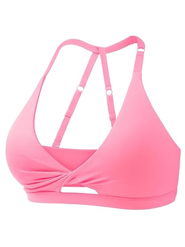 ZAAYO Damen Sport BHS Offener Rücken Workout Gym BH Gepolstert Medium Impact Yoga Tops mit Verstellbaren Rückenriemen - Rosa - S