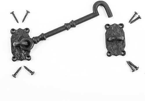 Miniatura 3 de Renovators Supply Manufacturing Cerradura de puerta de 7.3 pulgadas, gancho de hierro forjado negro y pestillo para puerta con accesorios de