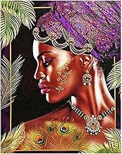 DCIDBEI /40 x 50 cm DIY Diamond Painting Kit Complete African Woman 5D Diamond Painting Full Square Peacock Feather Cross Stitch Diamond Crystal Rhinestone Craft Decoration Gift