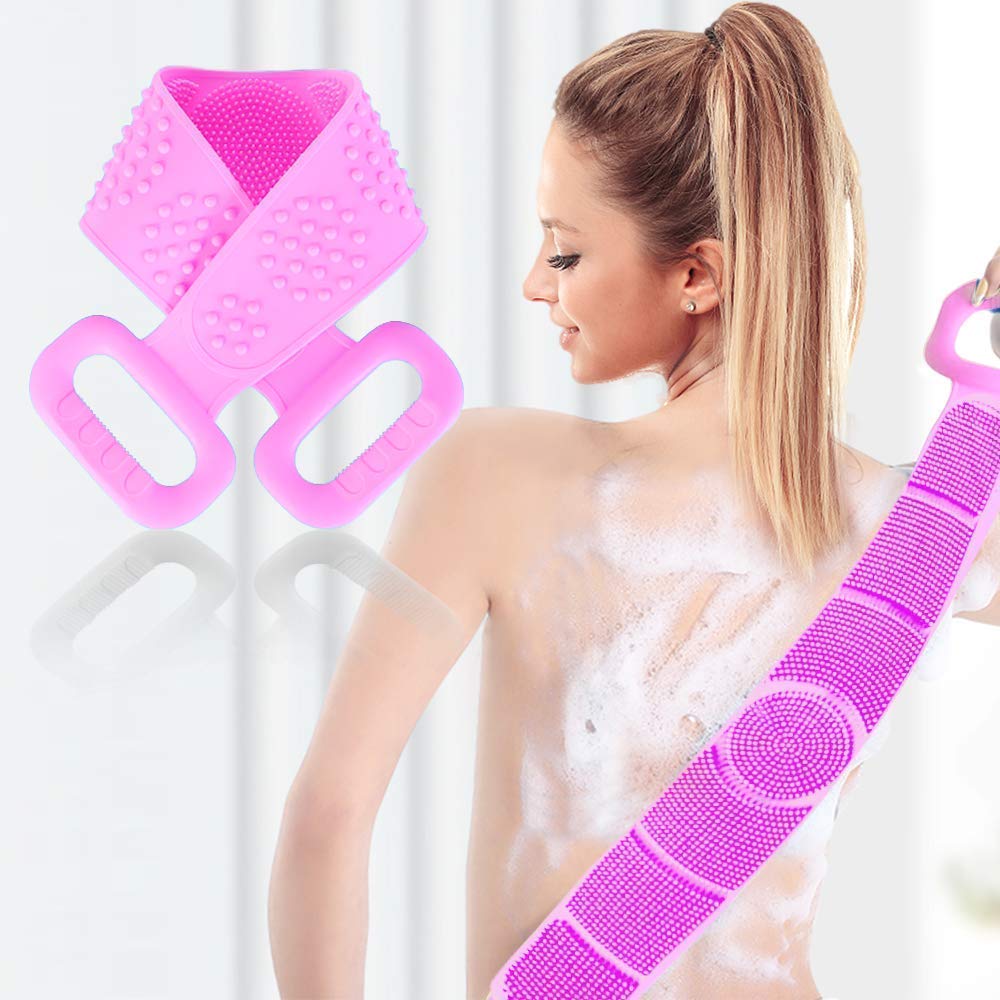 Silicone Body Back Scrubber Bath Brush Washer For Dead Skin Removal Men's Women's Double Side Brush Belt For Shower Exfoliating Belt, Easy to Clean, Lathers Well (Multicolor)-image-22