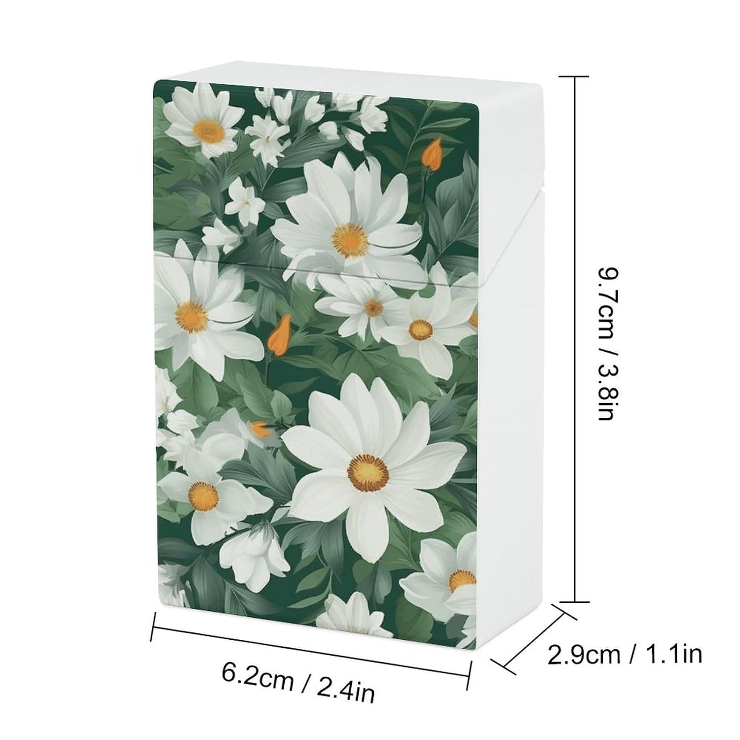 Green Leaves and White Flowers Cigarette Case for King Size Retro Holder Case with Exquisite Carved Patterns Box 20 Regular Size Cigarettes