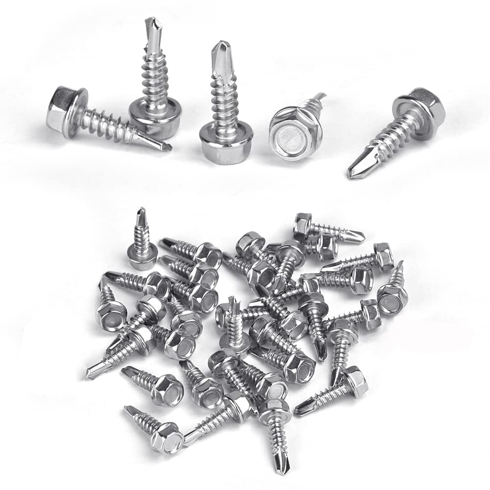 Viti Autoperforanti Nere Per Lamiera - Testa A Flangia, Punta A Trapano - Gauge #8 E #10 (4.2/4.8mm)