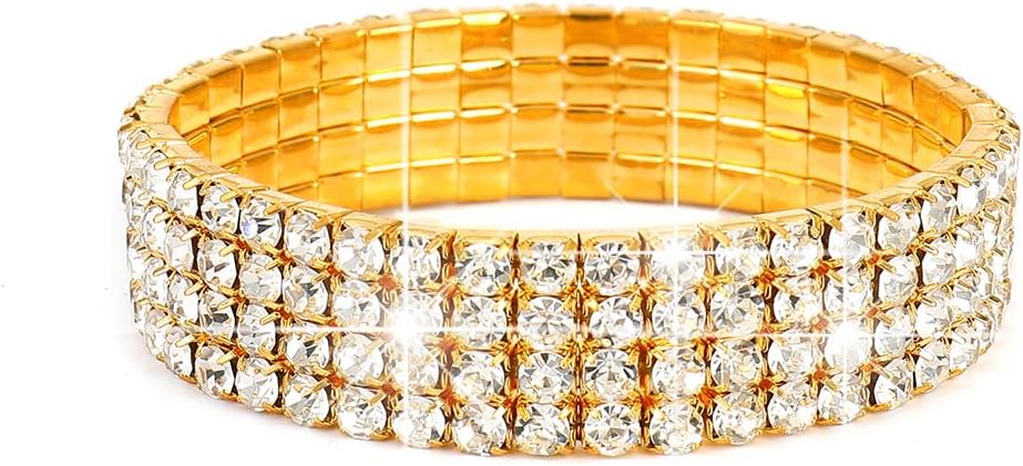 4pcs Ladies' wallet Luxury Crystal Rhinestone Jewelry Set with Necklace, Earrings, Bracelet and Evening Clutch Bag, Gold-Plated, Formal Wedding Party Collection Fine gift - Image 6