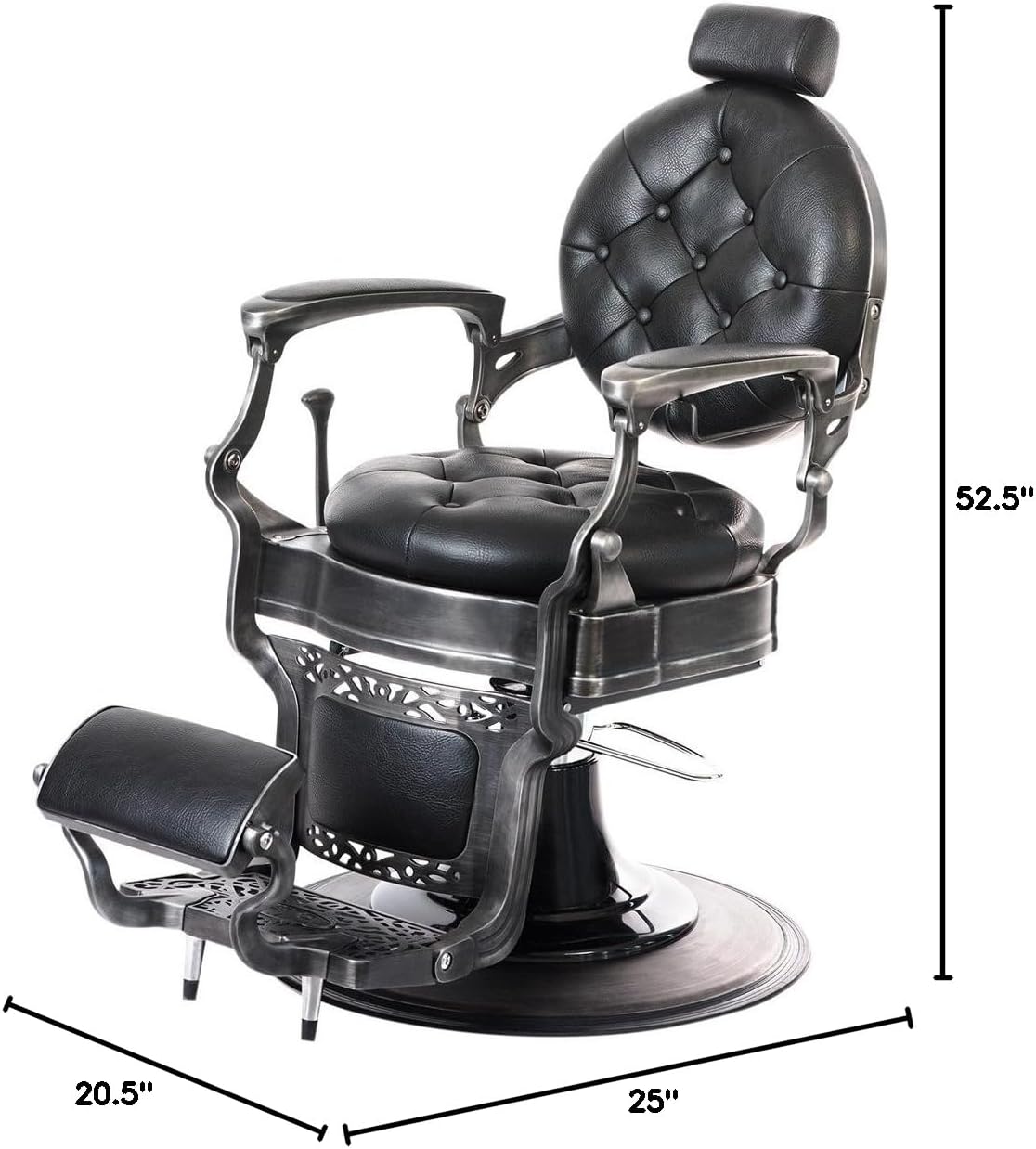 Buy-Rite Alesso Professional Barber Chair – Vintage 50s Style, Tufted Cushions, Padded Armrests, Adjustable Headrest, Hydraulic Base, 450 lb Capacity, YLG-8779-1, Black