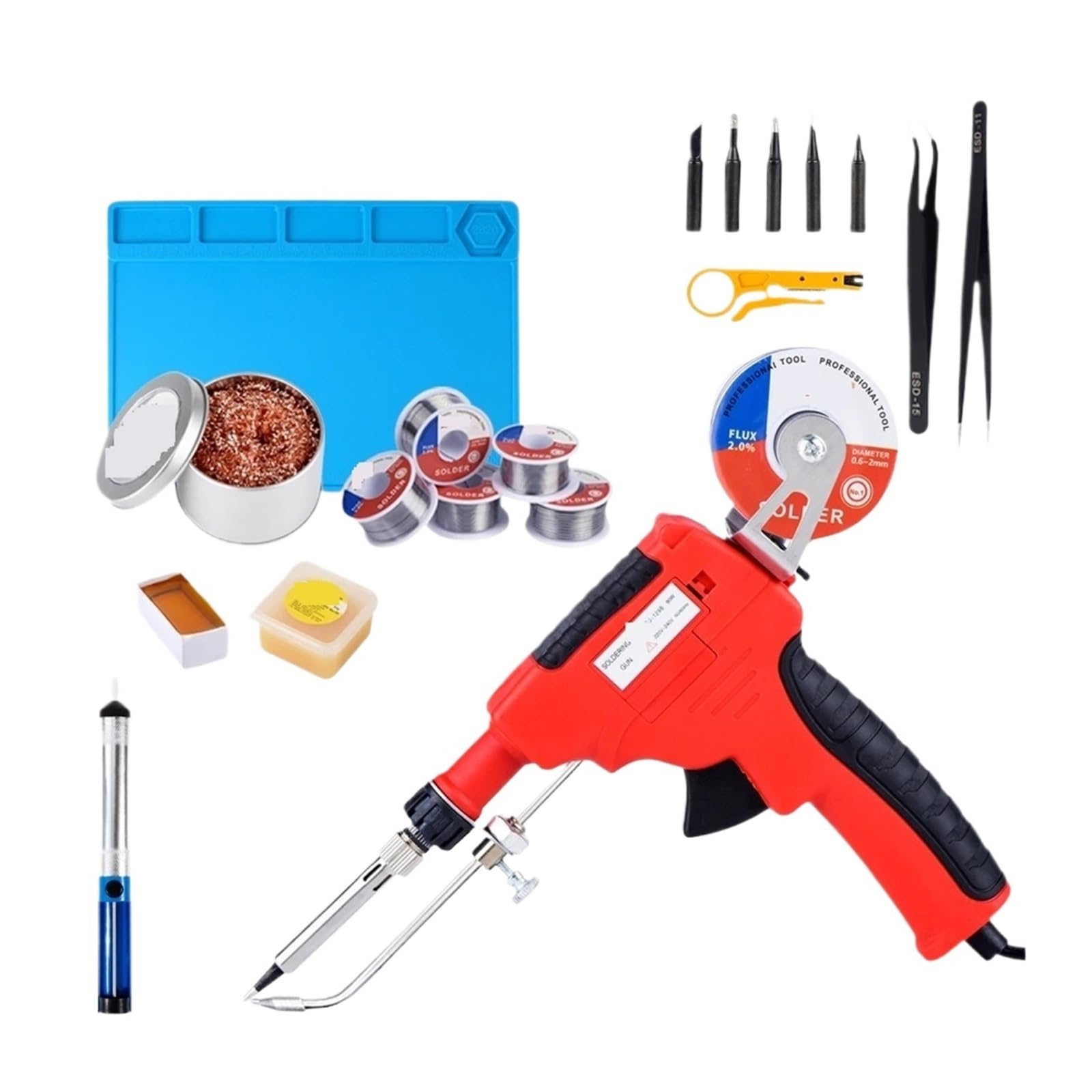Pistolet Lutowniczy 80W Zestaw Pistoletu Lutowniczego Kolba Lutownicza Z 5 Szt. Grotów Lutowniczych Pompa Rozlutownicza Pęsety Druty Lutownicze Szybkie Nagrzewanie(129B-1)