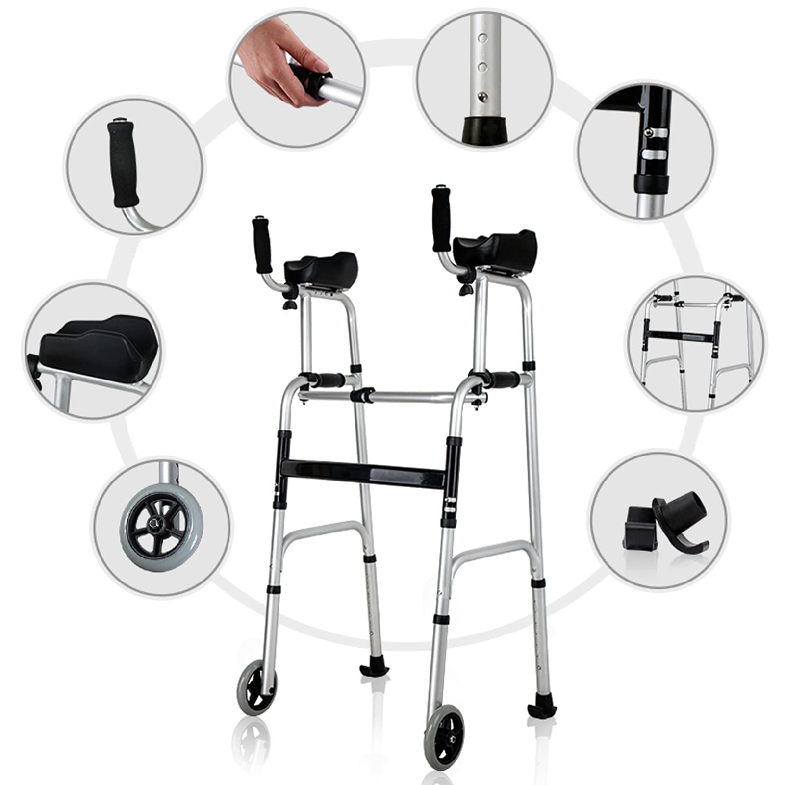 HMTE Andador con Andador Vertical de 4 Ruedas para Ancianos Aleación de Aluminio Ligero y Plegable para Ancianos y discapacitados