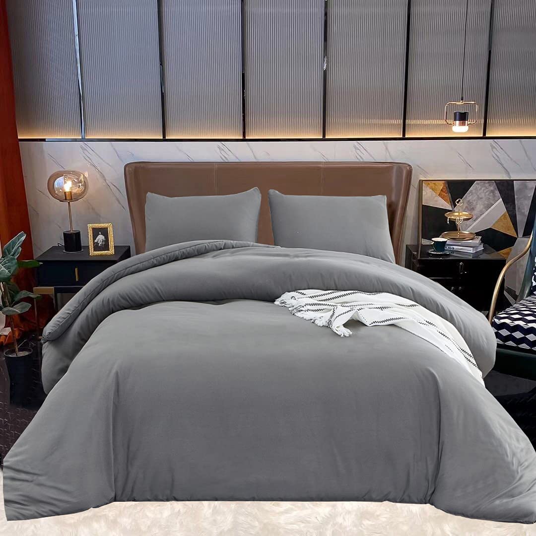 Wellboo Grey Bedding Sets Full Men Boys Dark Color Bedding Modern Plain Gray Women Girls Cotton Bedding Sheets Soft Solid Color Comforter All Deep Gray Dorm Bed Health Durable Luxury Grey Bed