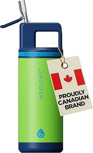 Miniatura 24 de GROSCHE Alpine Flip n' Sip - Botella de agua aislada de 16 onzas para niños, acero inoxidable, a prueba de fugas, con pajilla, perfecta para Azul