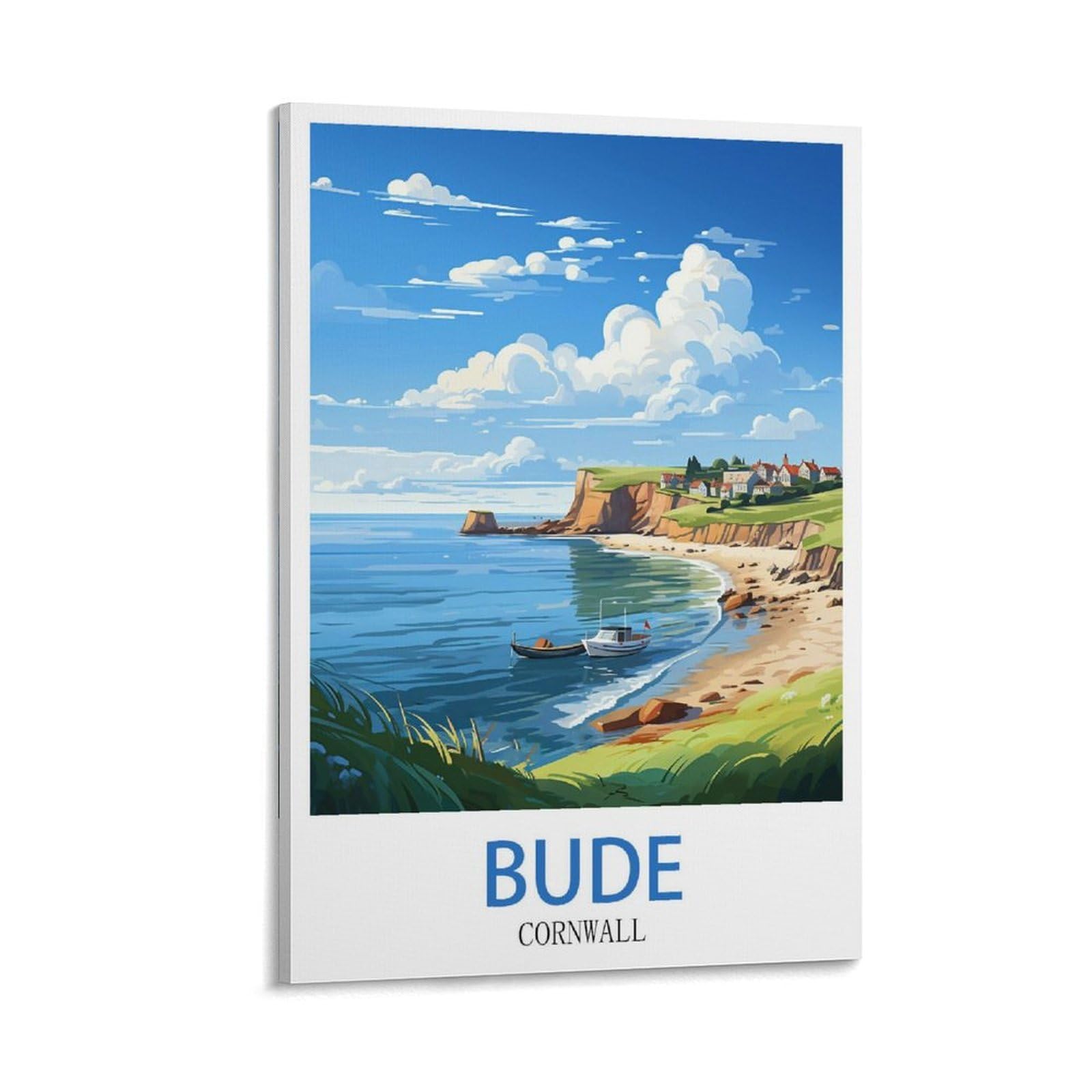 Lcynnh Frame-Style Bude Cornwall Vintage Travel Posters Lake 08X12inch(20X30cm) Print Home Bedroom Office Living Room Decor Canvas