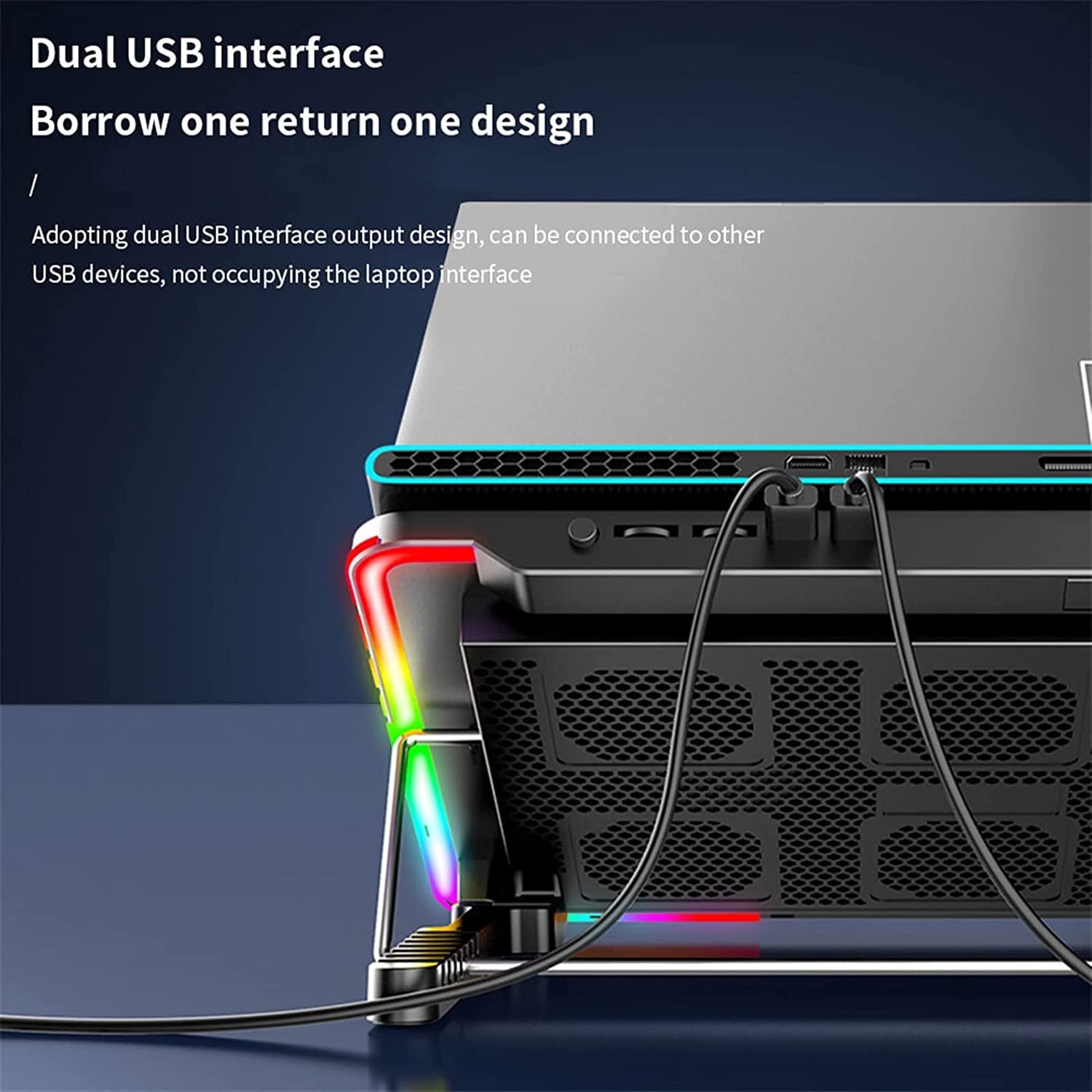 Chłodnica do Laptopa Podkładka Chłodząca Do Laptopa USB Cicha Chłodziarka Chłodnica RGB Light Speed ​​7 Gear Regulowany Kąt Stojak na laptopa,Wentylowany