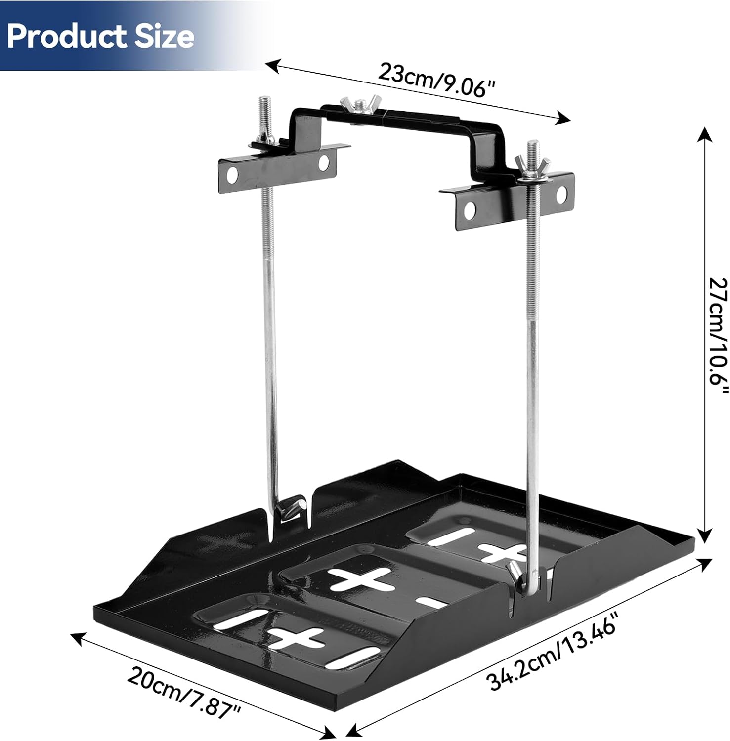 Battery Hold Down Tray Kit Adjustable Battery Tie Down Holder Bracket Storage Battery Holder with Metal Bracket Clamp Battery Tray for Boat Car, Marine