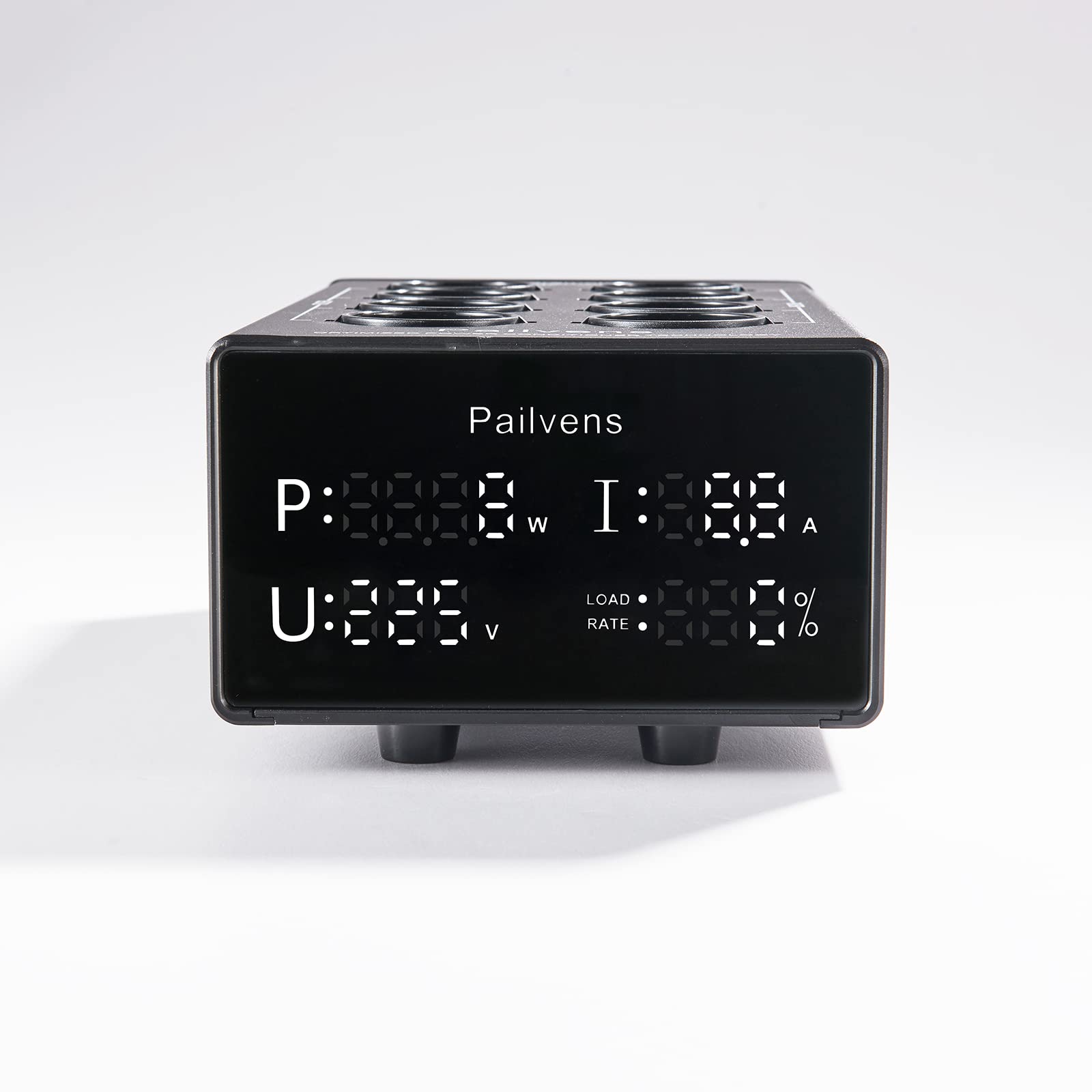 HiFi Netzfilter Steckdose mit großer LCD-Anzeige, 8-Fach, Schwarz