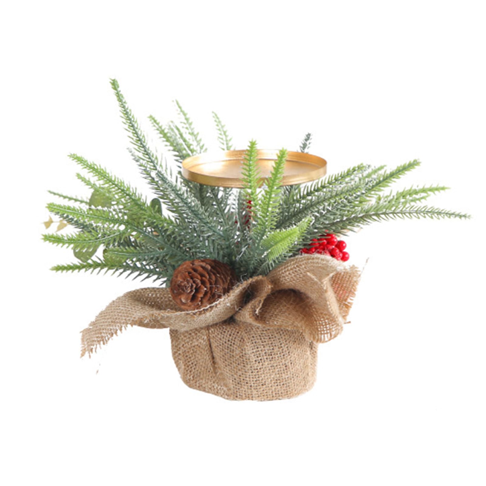 Christmas Holder Pinecone Red Berries Candlestick Candelabra for Table Centerpieces Party Wedding Decoration Metal Candlestick