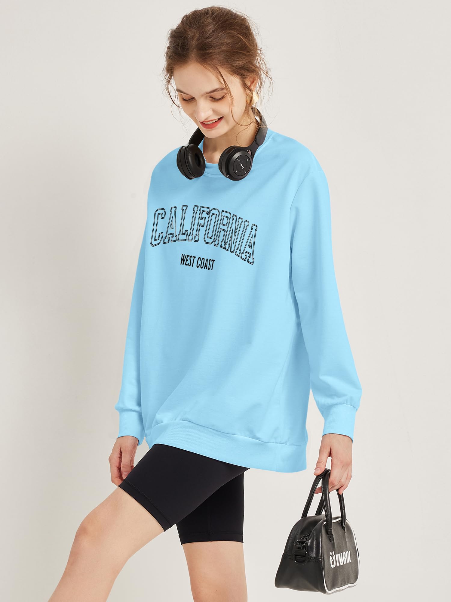 TAKEYAL Sweat-shirts graphiques surdimensionnés à manches longues Los Angeles Los Angeles Loose Col rond Pull Sweat-shirt