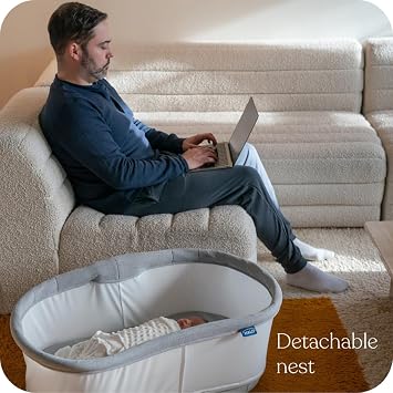 HALO BassiNest Connected Swivel Sleeper 3.0 Smart Bassinet with AutoSootheTM, 360 Swivel, Cry Detection, Rocking, Vibration & Soothing Sounds, Easy Lowering Wall for Postpartum Recovery